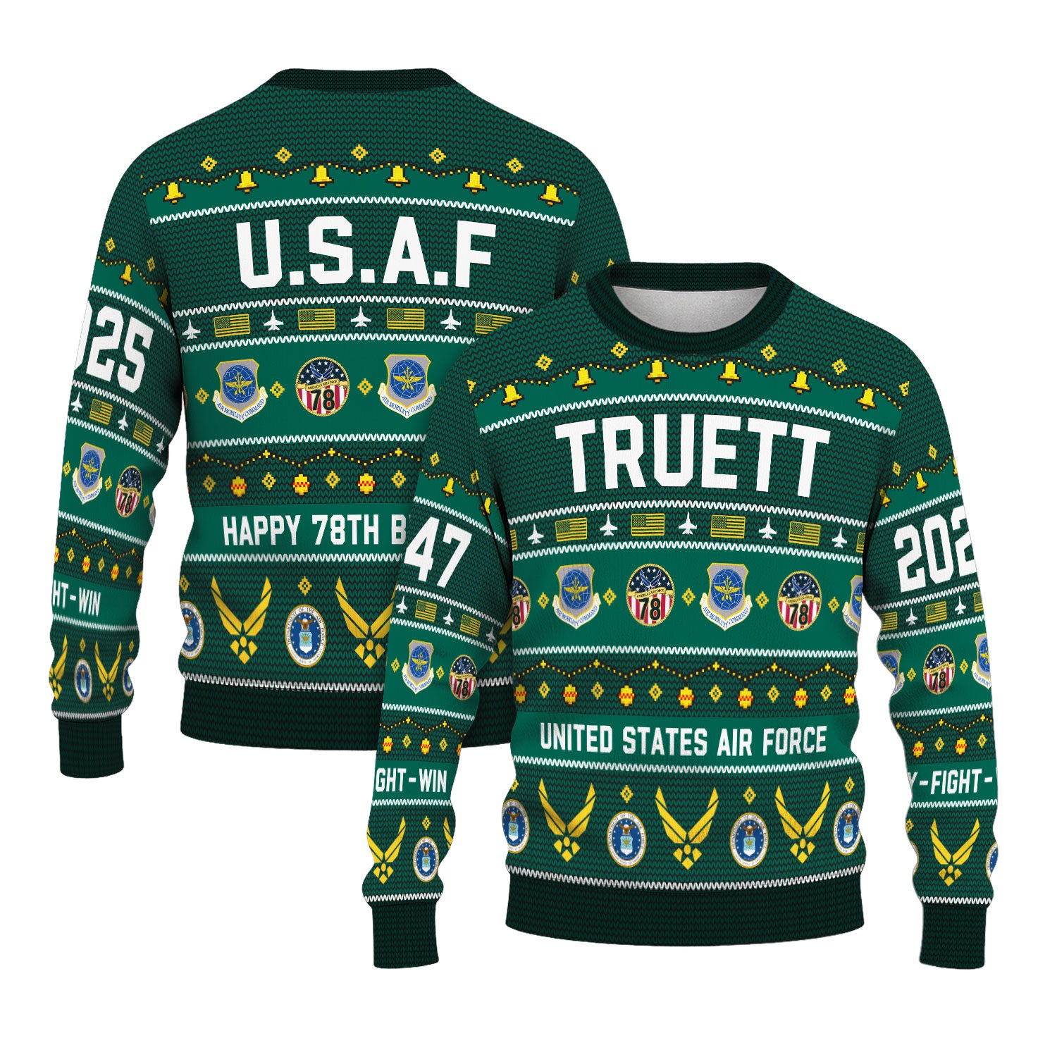 Custom Ranks And Text US Air Force Ugly Christmas Sweater for Women Men KAUST03