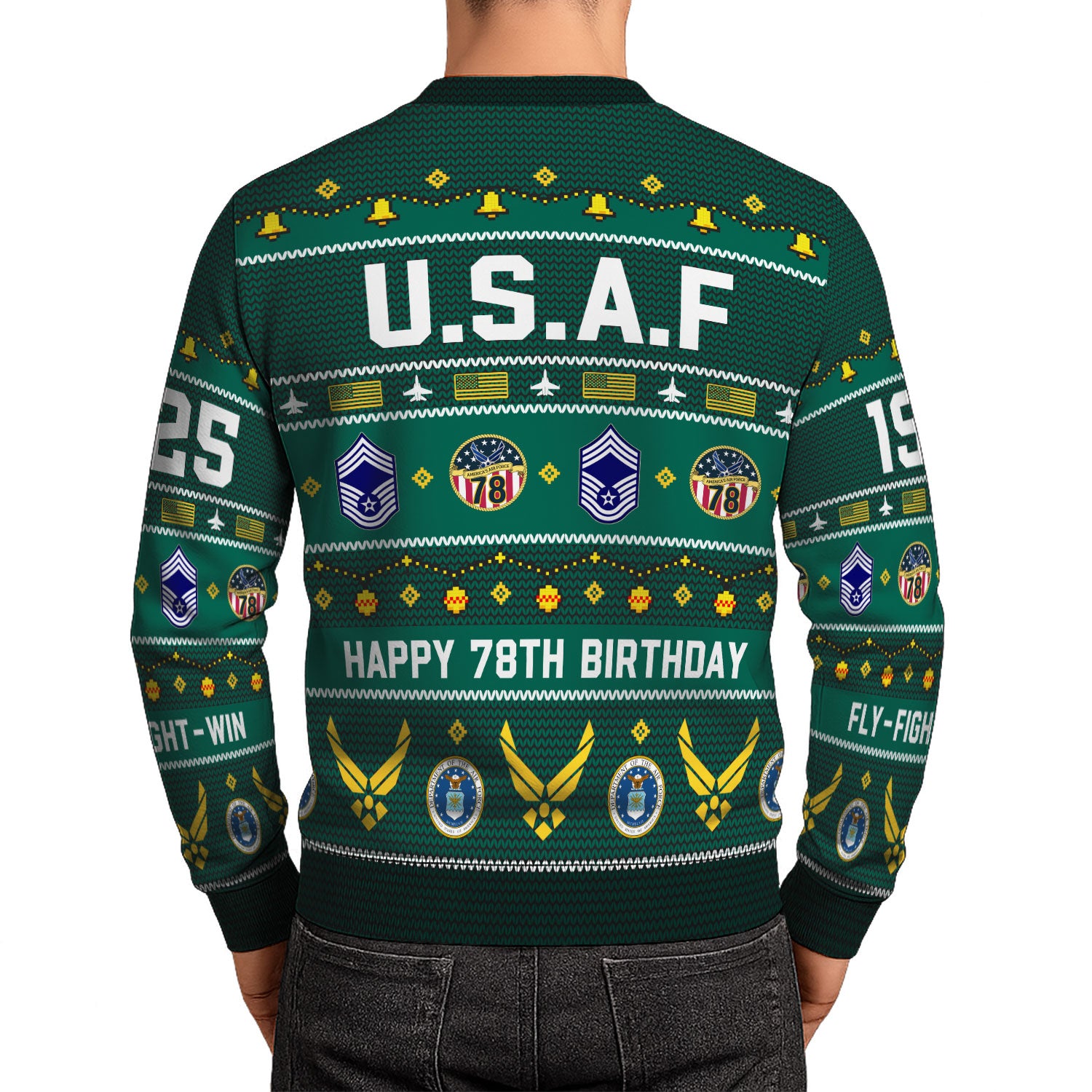 Custom Ranks And Text US Air Force Ugly Christmas Sweater for Women Men KAUST03