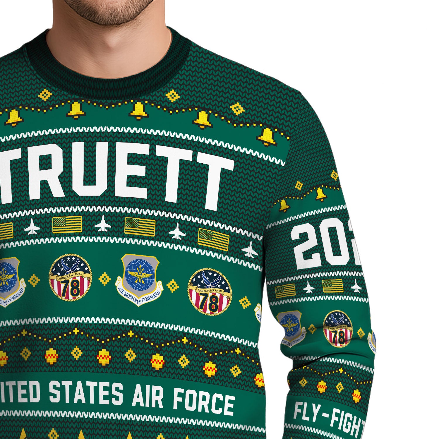 Custom Ranks And Text US Air Force Ugly Christmas Sweater for Women Men KAUST03
