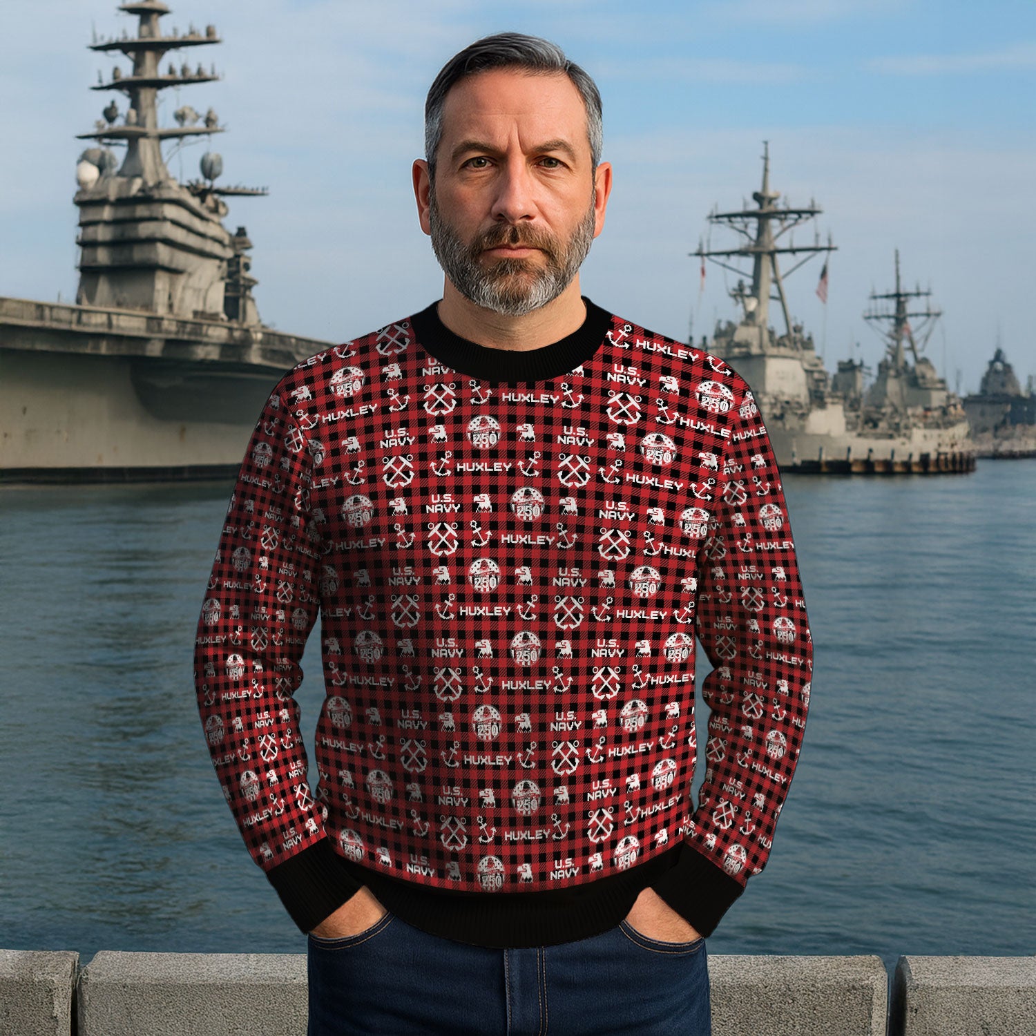 Custom Ranks And Text US Navy Ugly Christmas Sweater for Women Men KAUST04