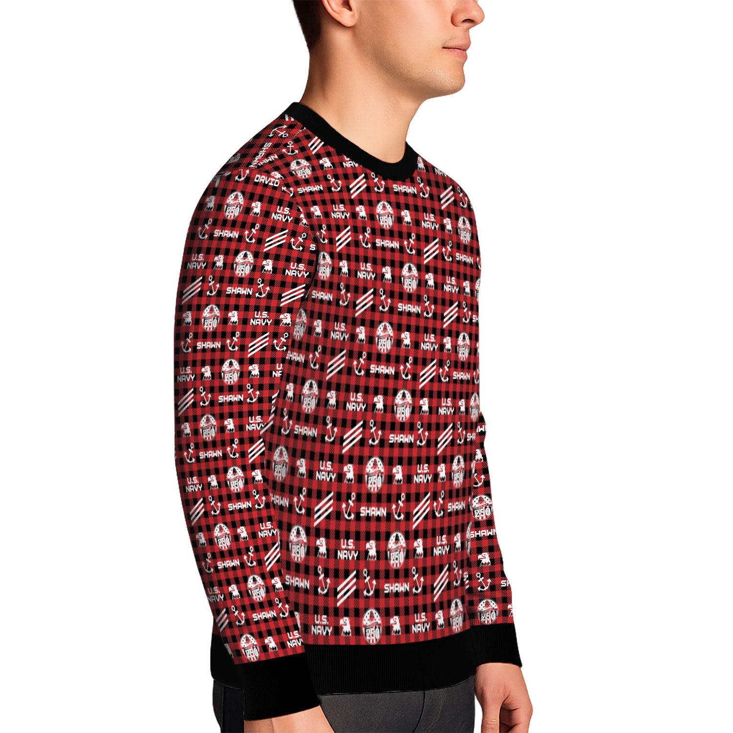 Custom Ranks And Text US Navy Ugly Christmas Sweater for Women Men KAUST04