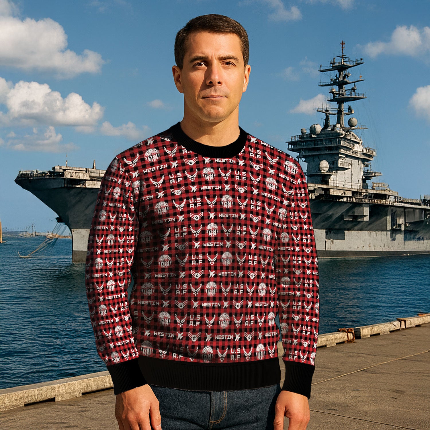 Custom Ranks And Text US Air Force Ugly Christmas Sweater for Women Men KAUST04