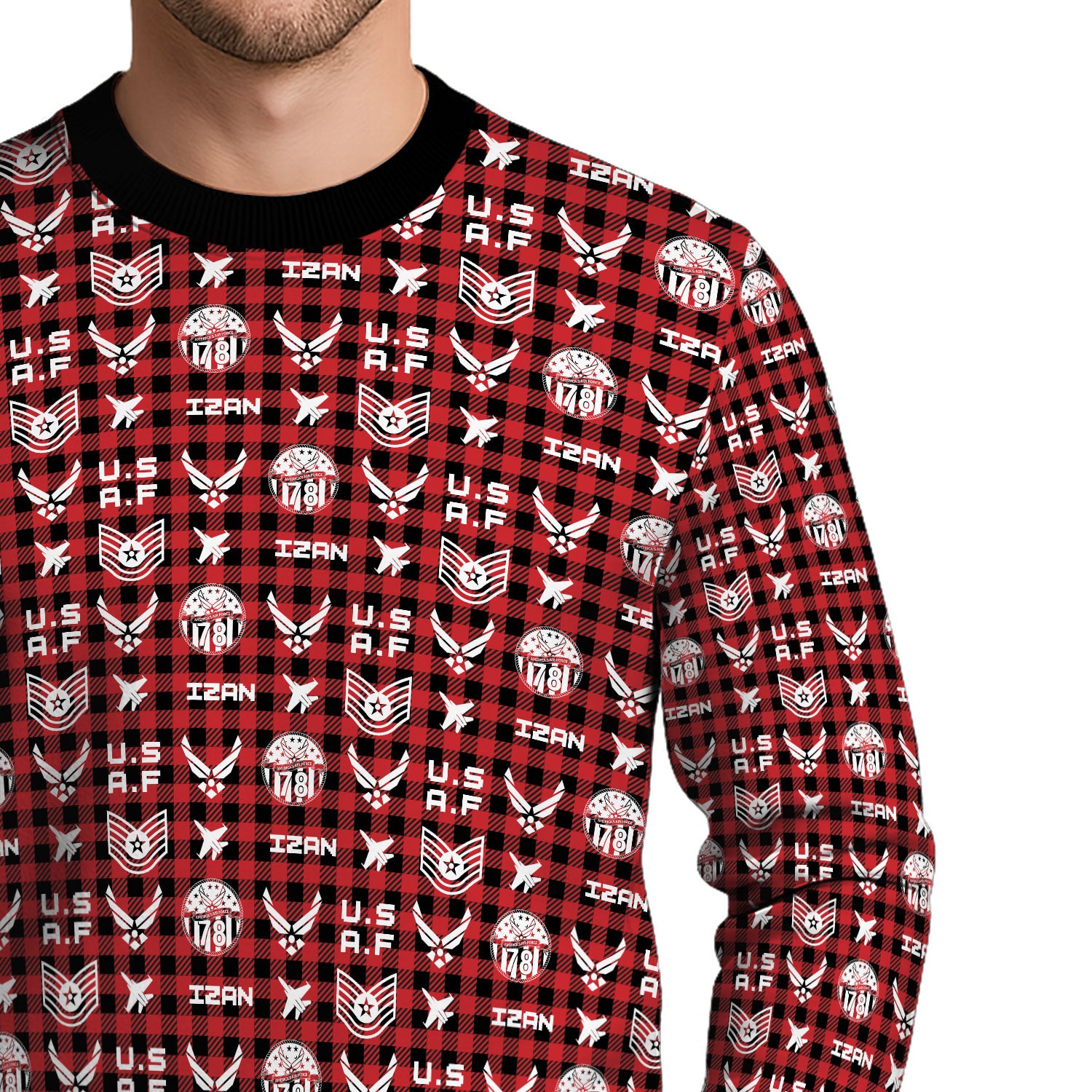 Custom Ranks And Text US Air Force Ugly Christmas Sweater for Women Men KAUST04