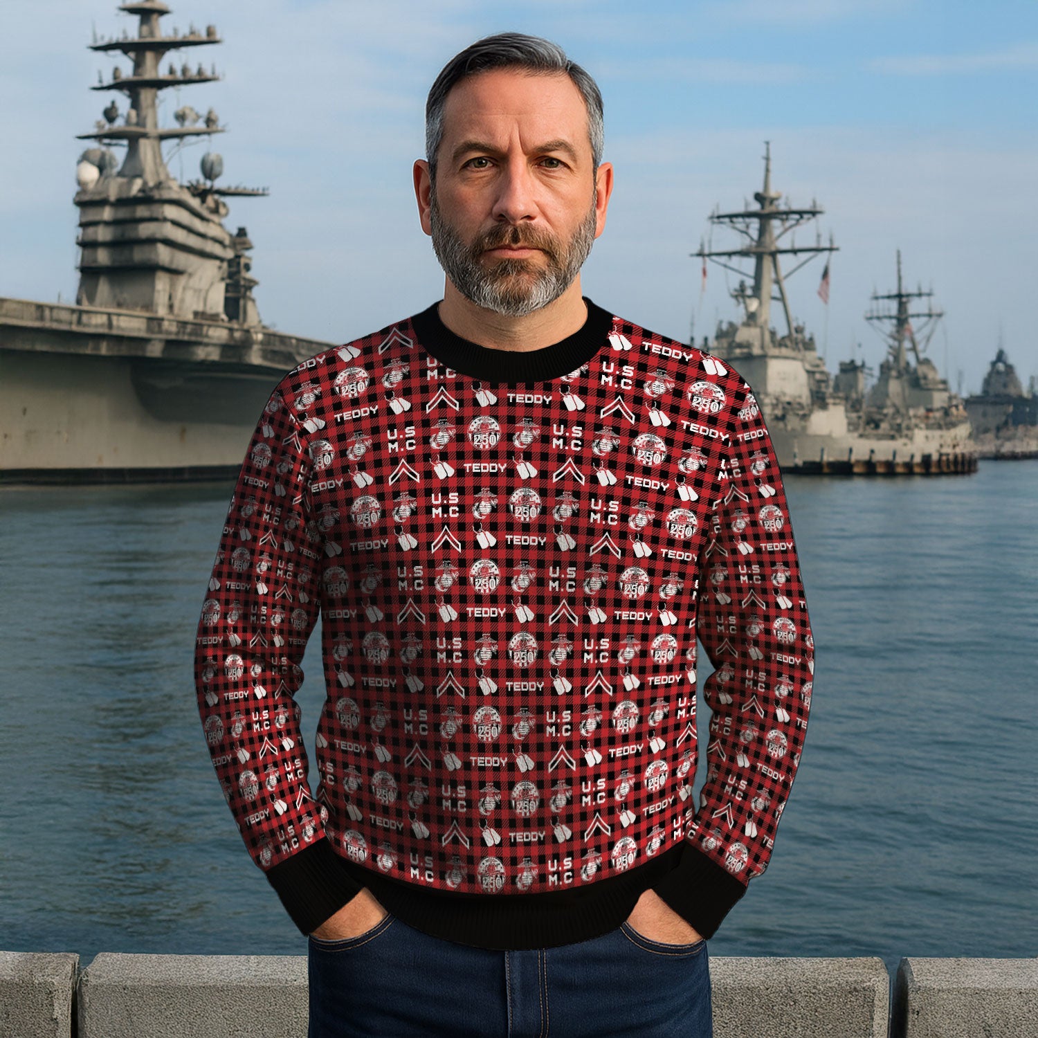 Custom Ranks And Text USMC Ugly Christmas Sweater for Women Men KAUST04