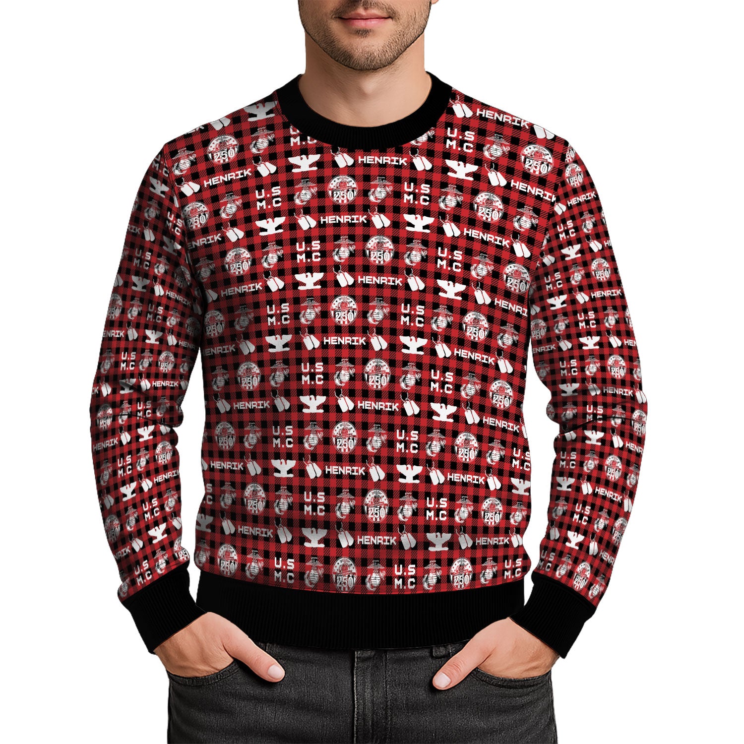 Custom Ranks And Text USMC Ugly Christmas Sweater for Women Men KAUST04