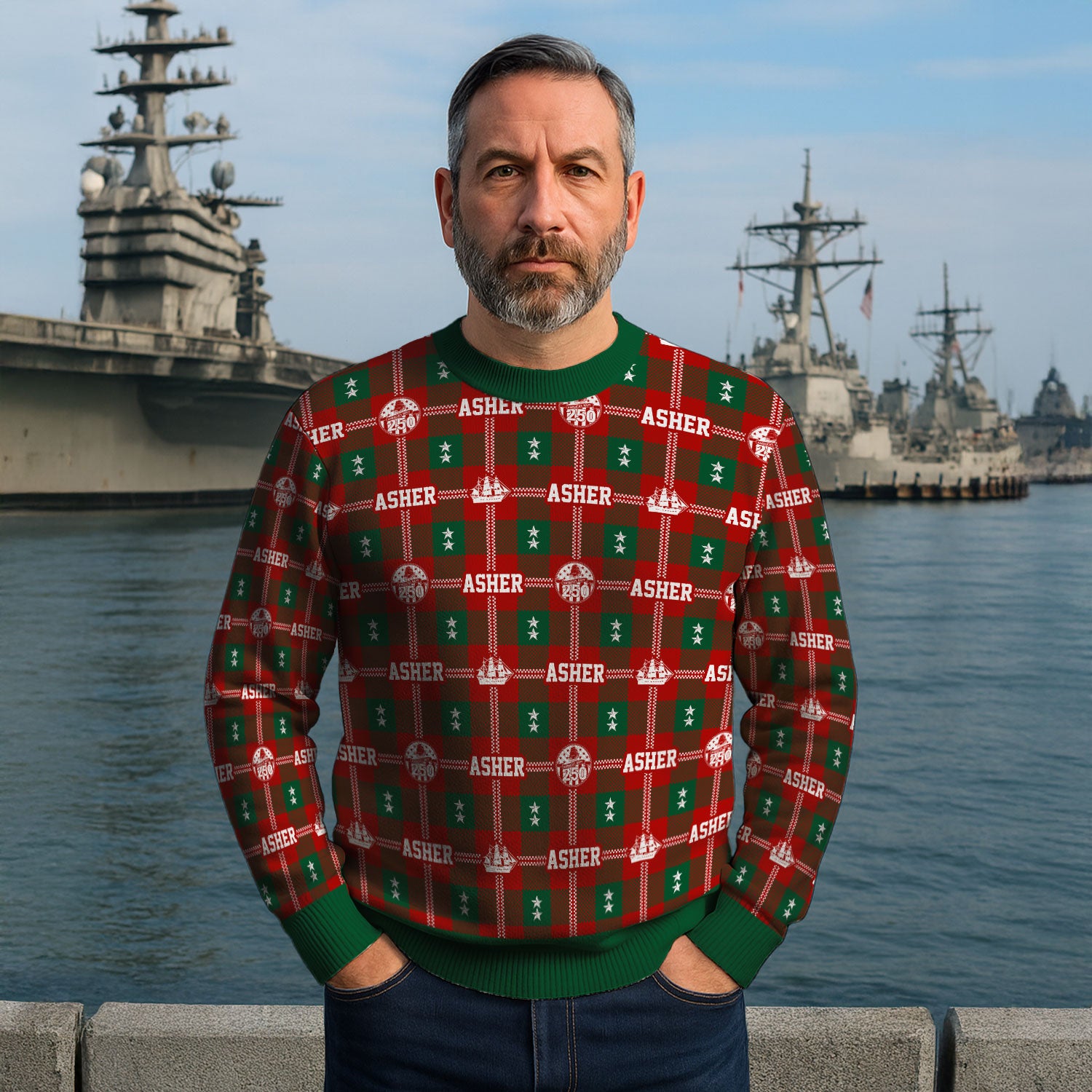 Custom Ranks And Text US Navy Ugly Christmas Sweater for Women Men KAUST05