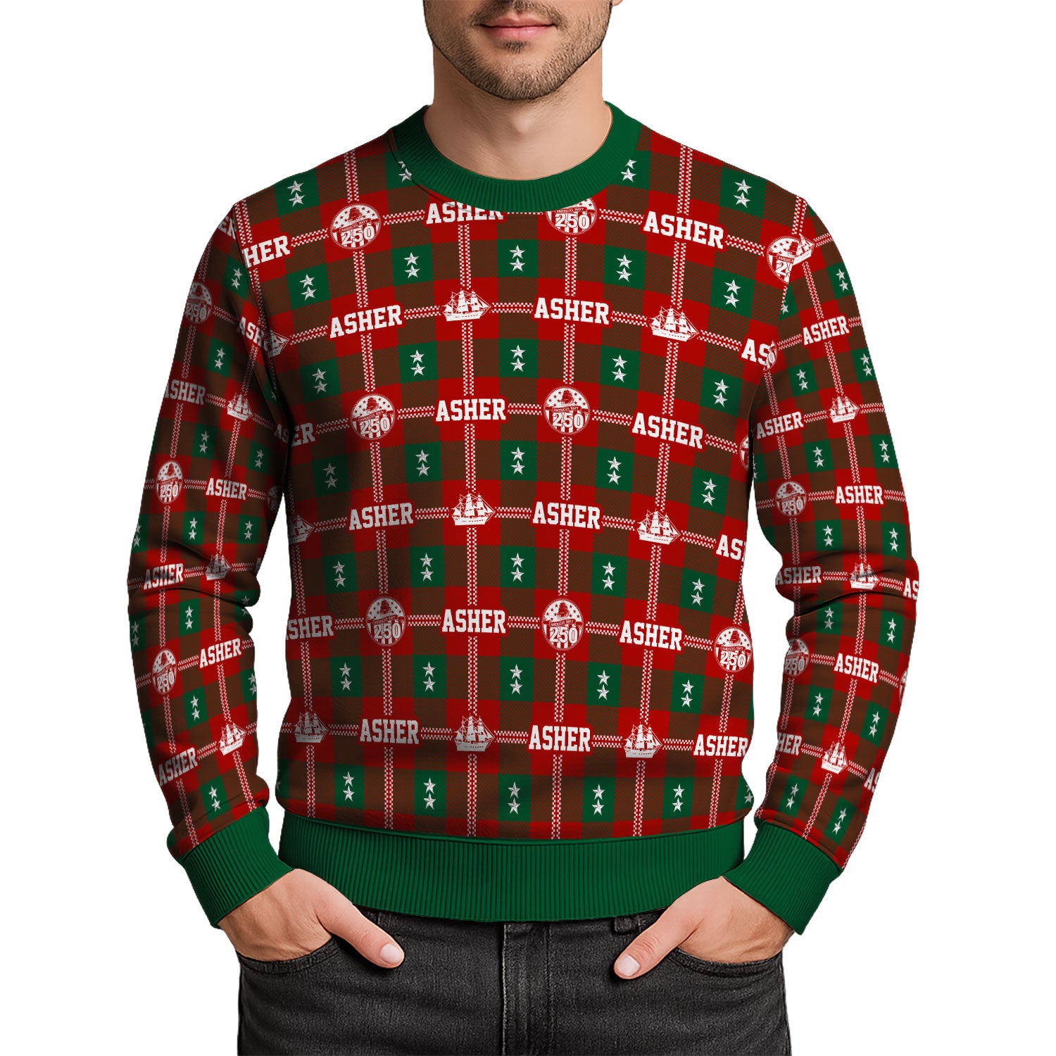 Custom Ranks And Text US Navy Ugly Christmas Sweater for Women Men KAUST05