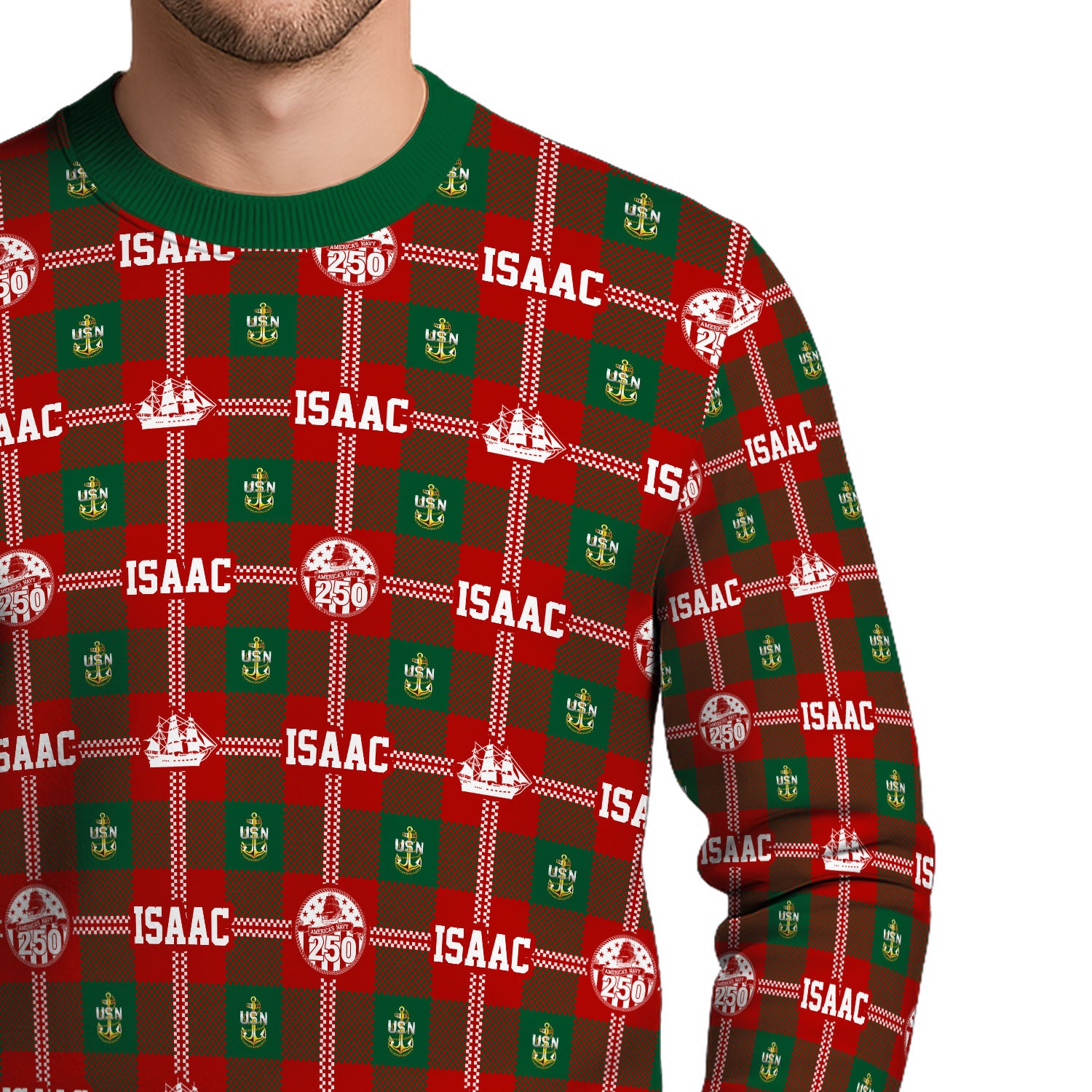 Custom Ranks And Text US Navy Ugly Christmas Sweater for Women Men KAUST05