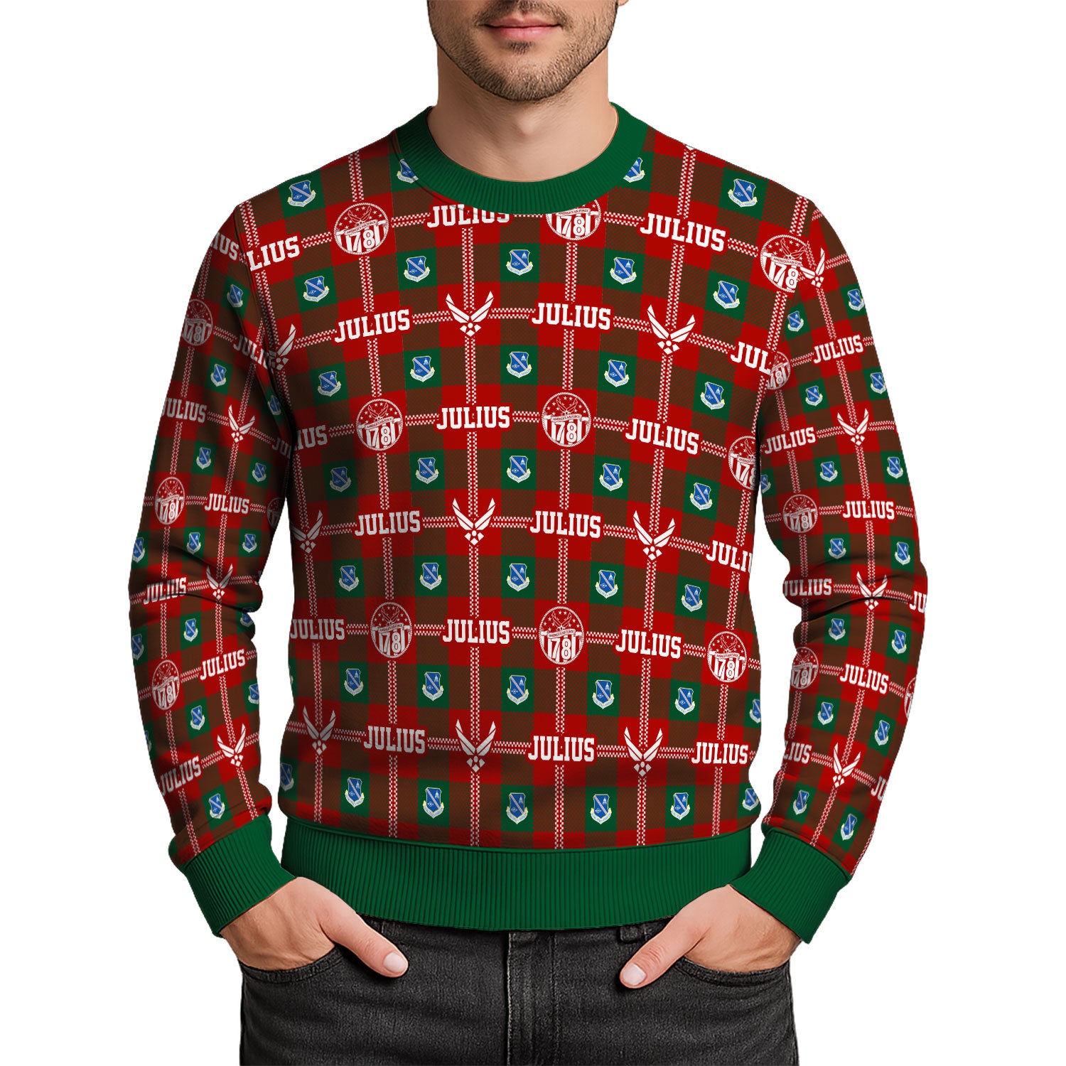 Custom Ranks And Text US Air Force Ugly Christmas Sweater for Women Men KAUST05
