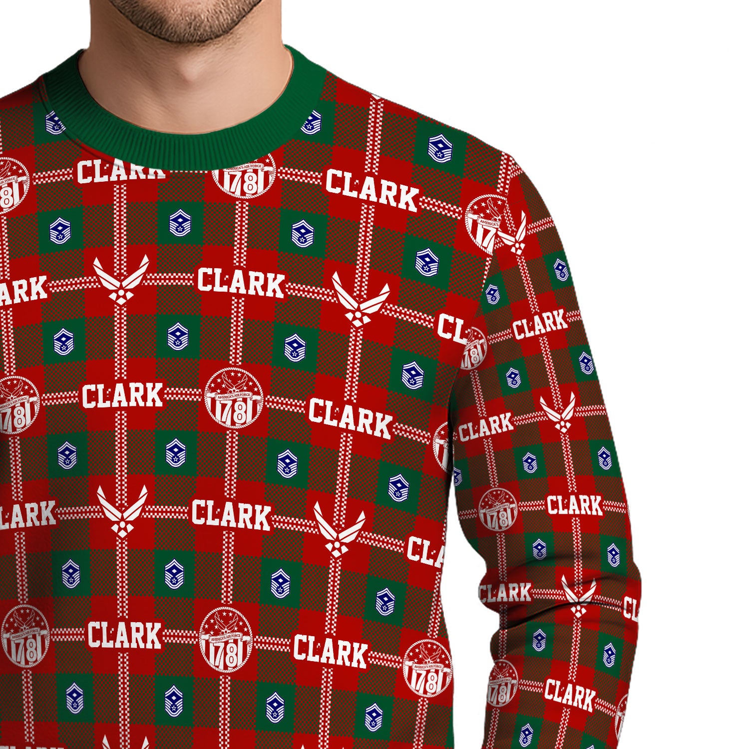 Custom Ranks And Text US Air Force Ugly Christmas Sweater for Women Men KAUST05