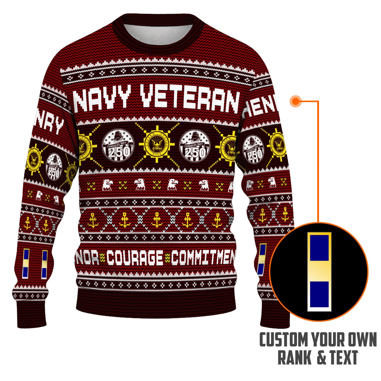 Custom Ranks And Text US Navy Ugly Christmas Sweater for Women Men KAUST06