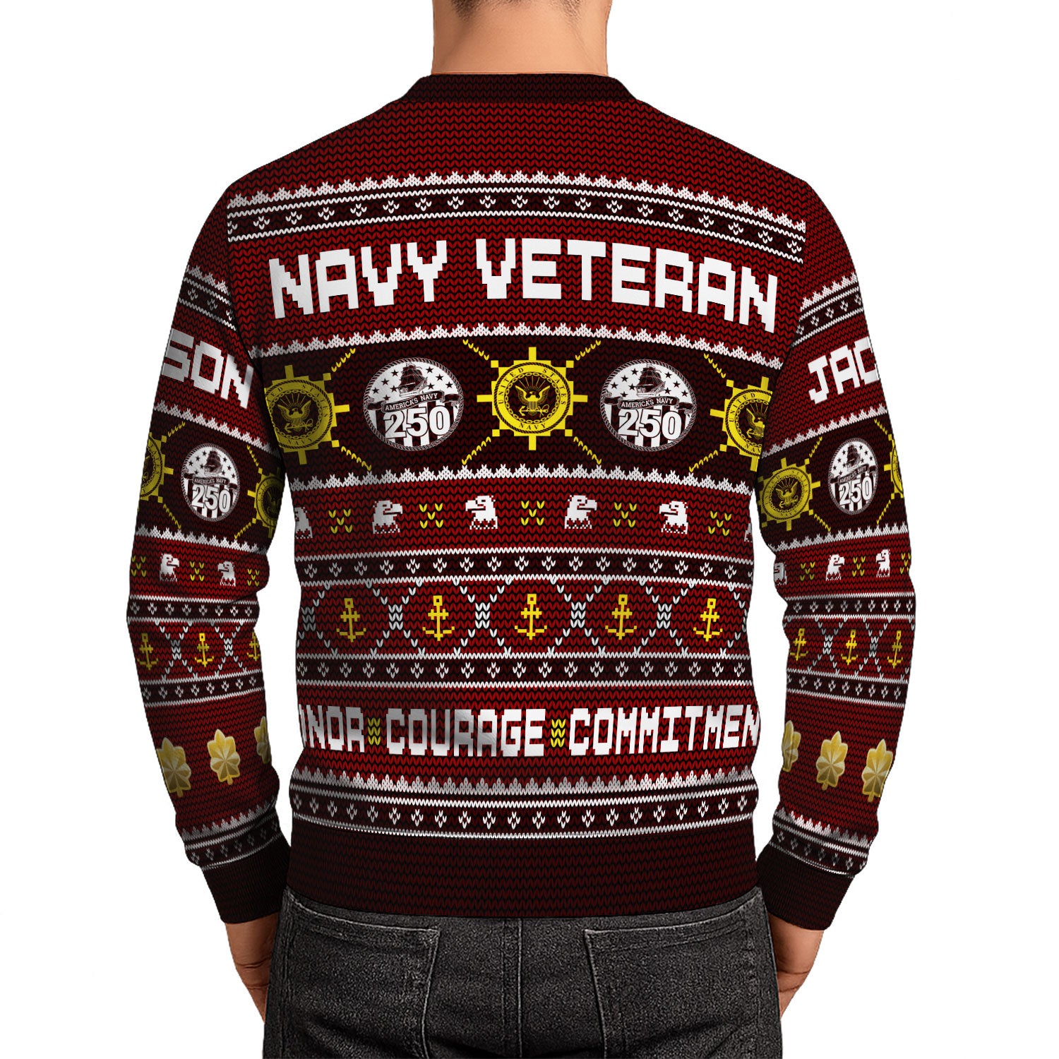 Custom Ranks And Text US Navy Ugly Christmas Sweater for Women Men KAUST06
