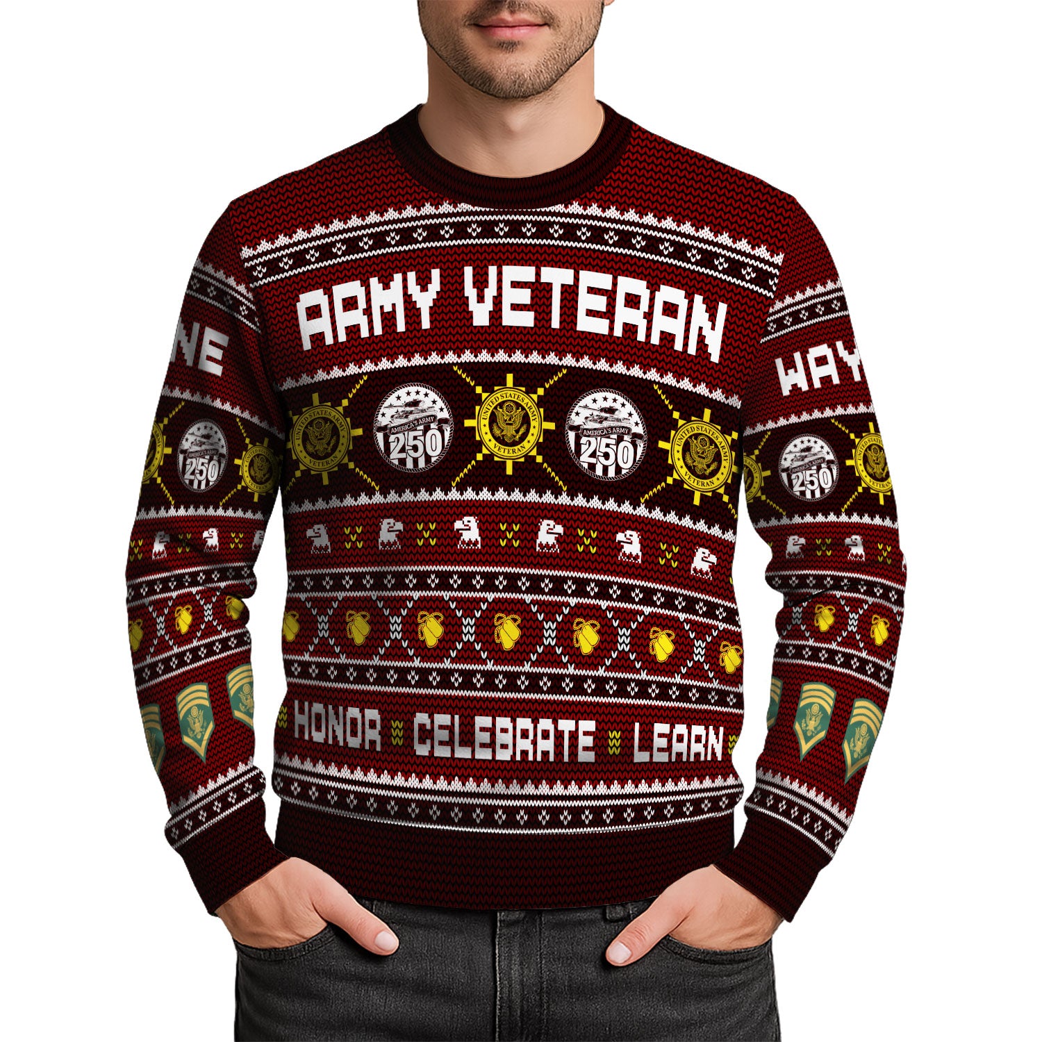 Custom Ranks And Text US Army Ugly Christmas Sweater for Women Men KAUST06