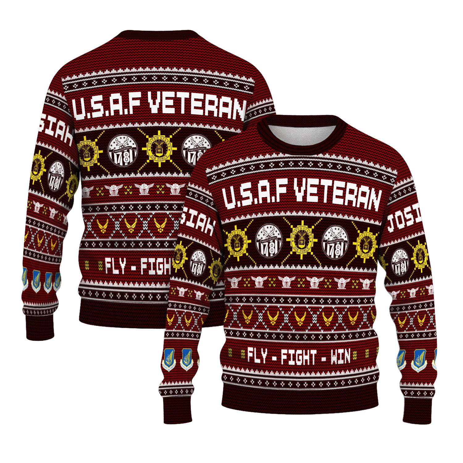 Custom Ranks And Text US Air Force Ugly Christmas Sweater for Women Men KAUST06