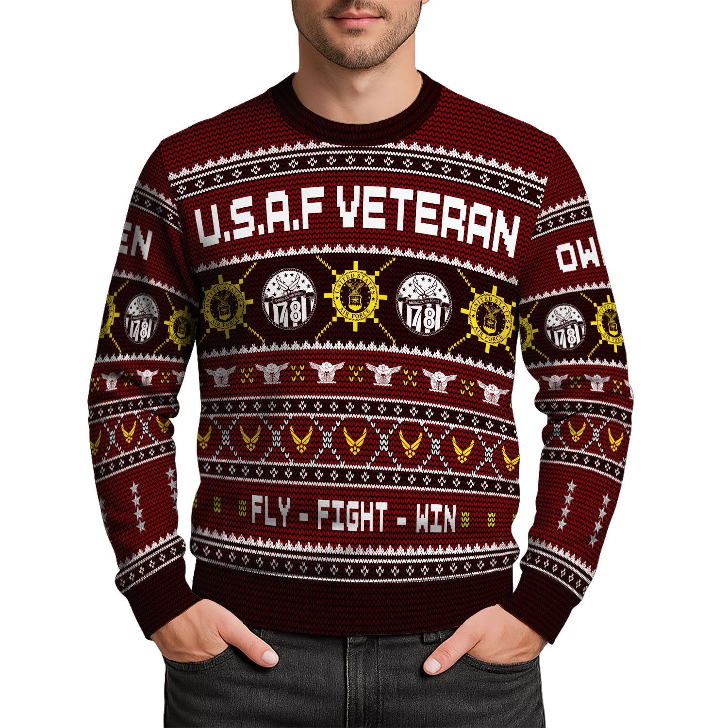 Custom Ranks And Text US Air Force Ugly Christmas Sweater for Women Men KAUST06