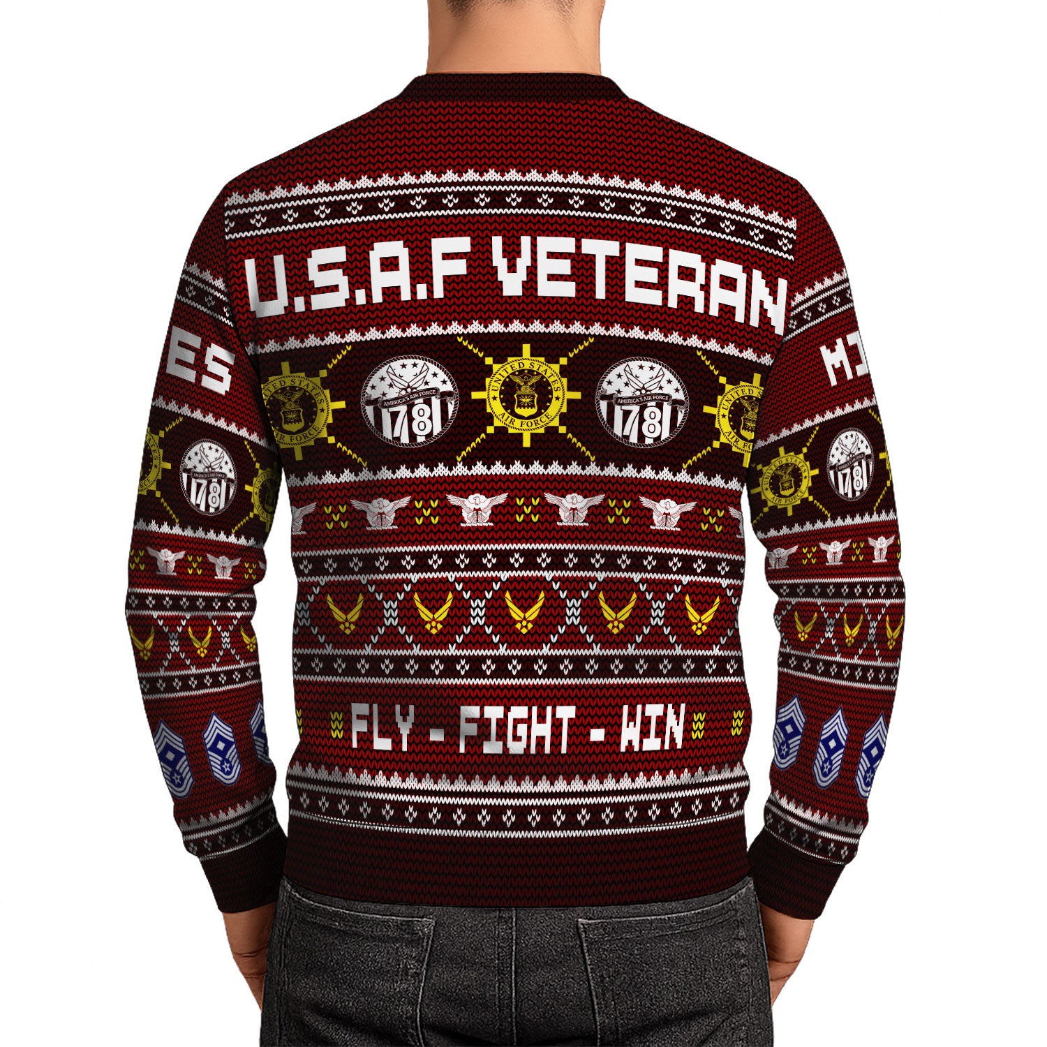 Custom Ranks And Text US Air Force Ugly Christmas Sweater for Women Men KAUST06
