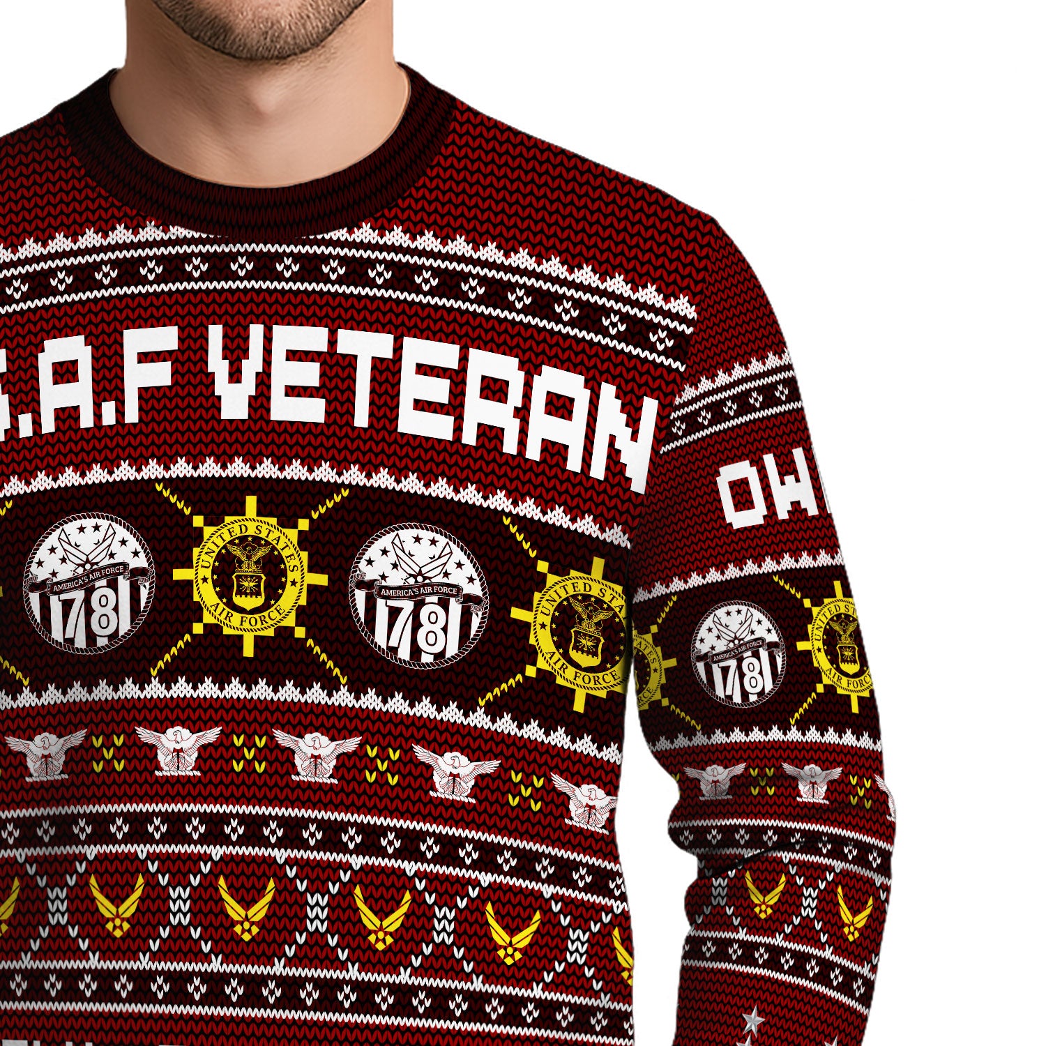 Custom Ranks And Text US Air Force Ugly Christmas Sweater for Women Men KAUST06