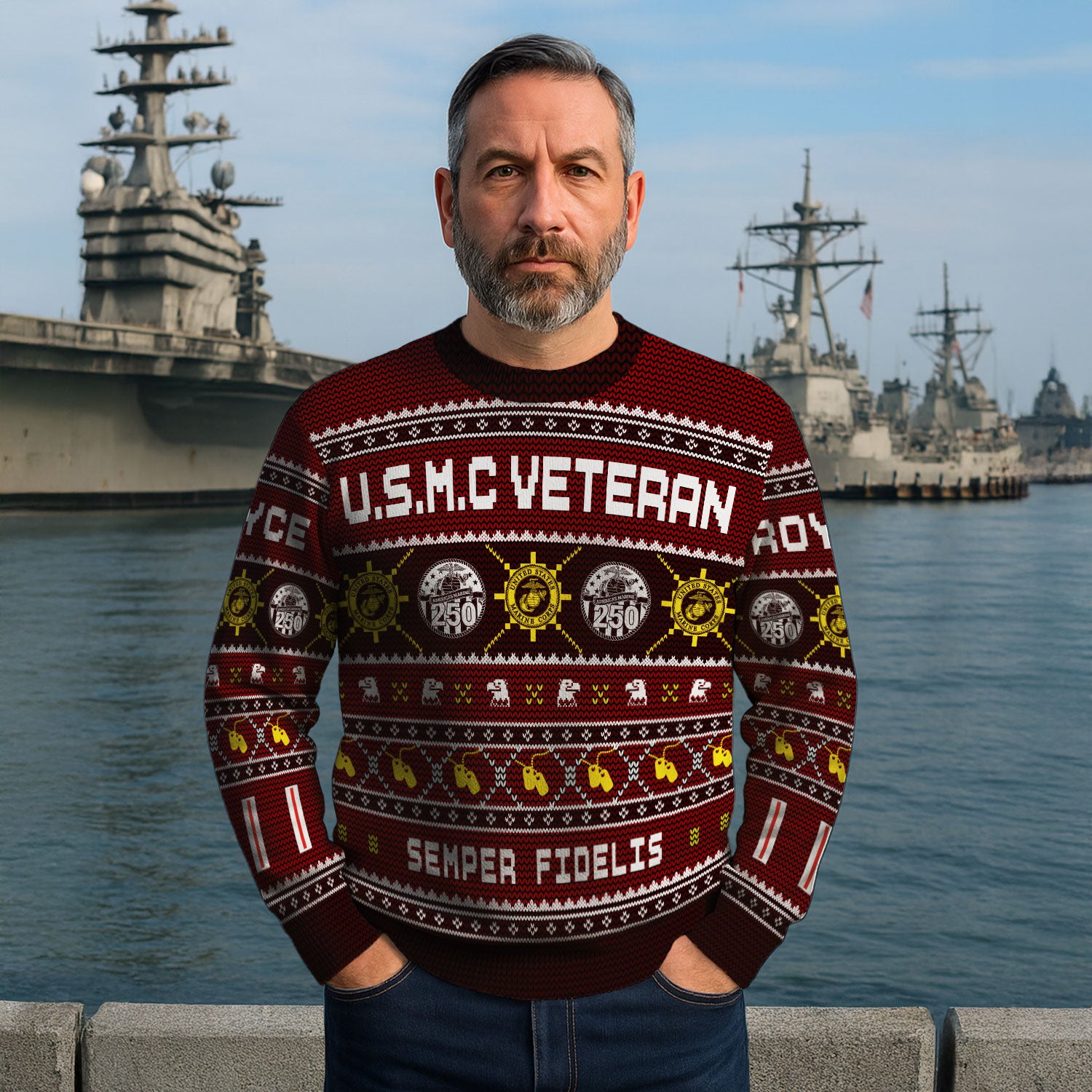 Custom Ranks And Text USMC Ugly Christmas Sweater for Women Men KAUST06