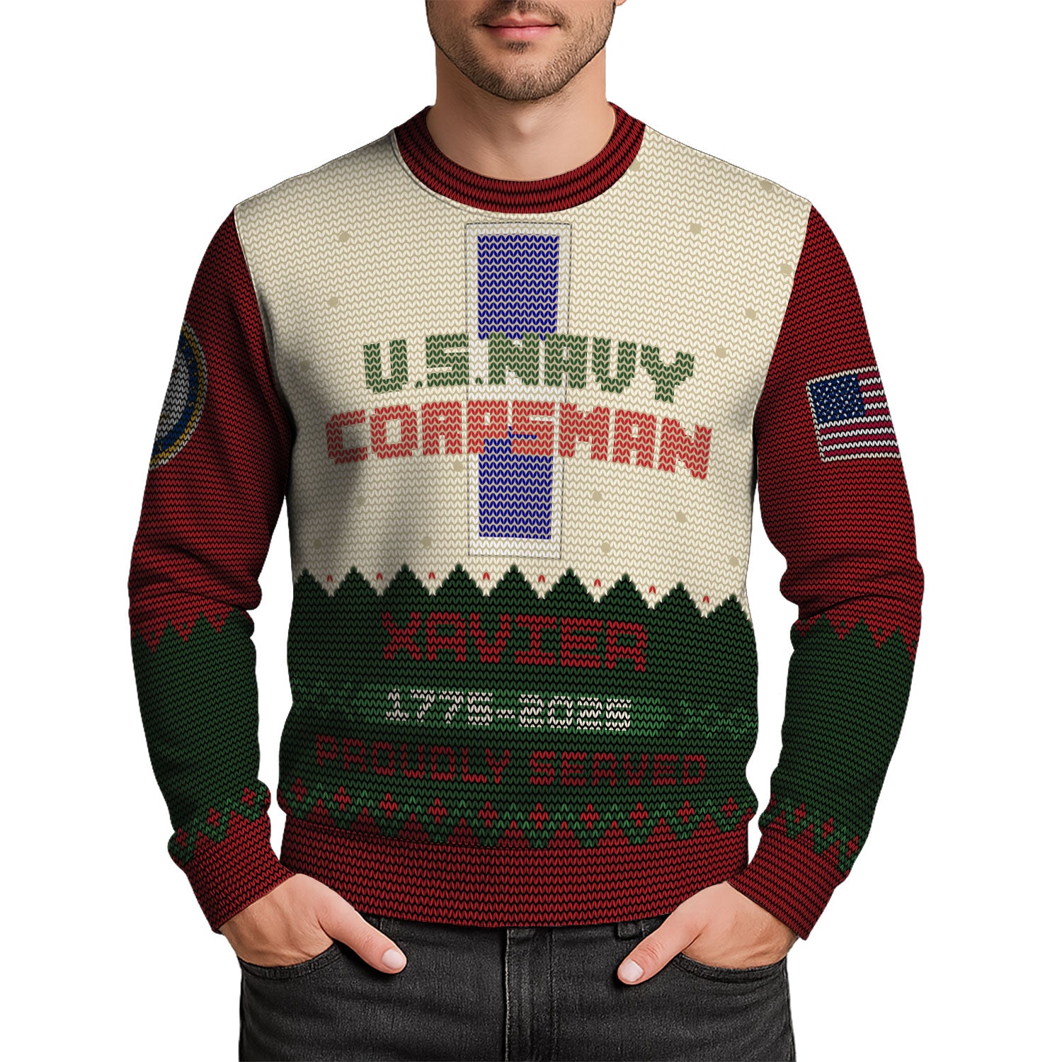 Custom Ranks And Text US Navy Ugly Christmas Sweater for Women Men KAUST07