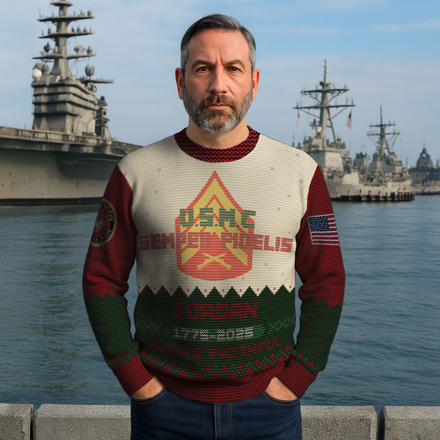 Custom Ranks And Text USMC Ugly Christmas Sweater for Women Men KAUST07
