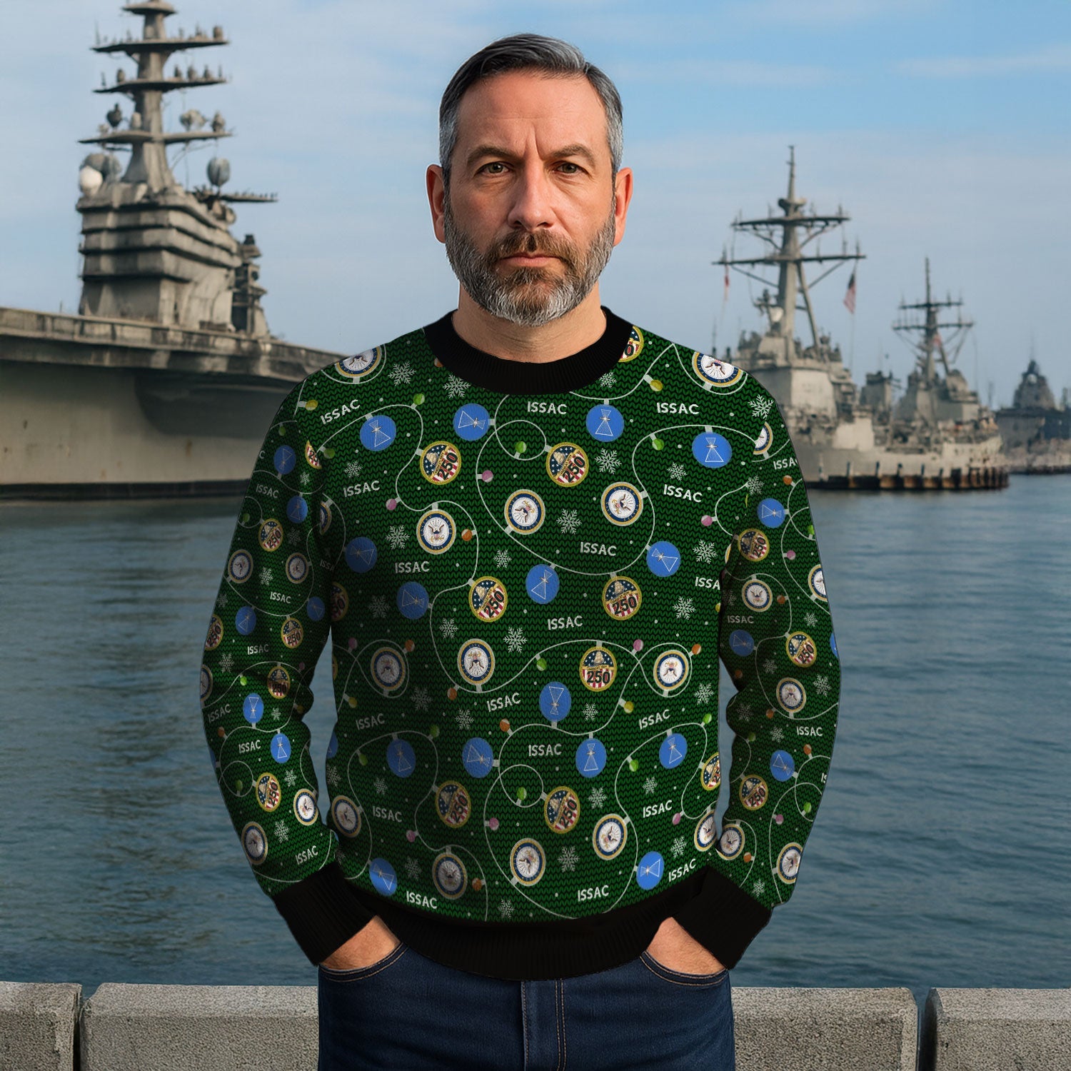 Personalized US Navy Christmas Ugly Sweater KAUST10