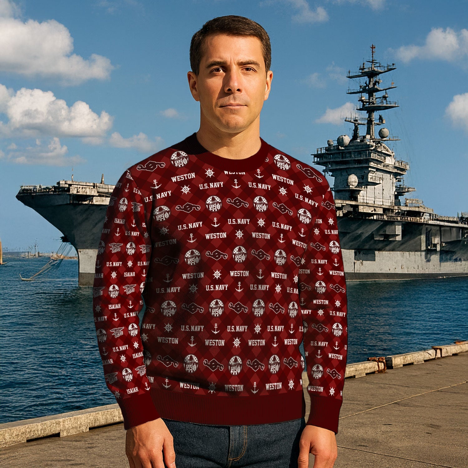 Personalized US Navy Christmas Ugly Sweater KAUST11