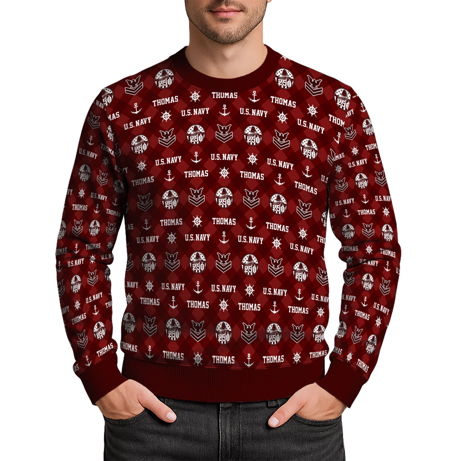 Personalized US Navy Christmas Ugly Sweater KAUST11