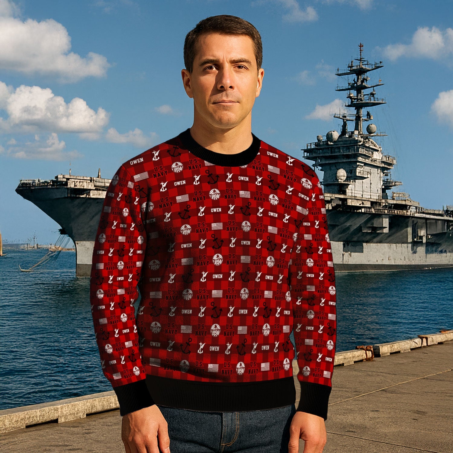 Personalized US Navy Christmas Ugly Sweater KAUST12