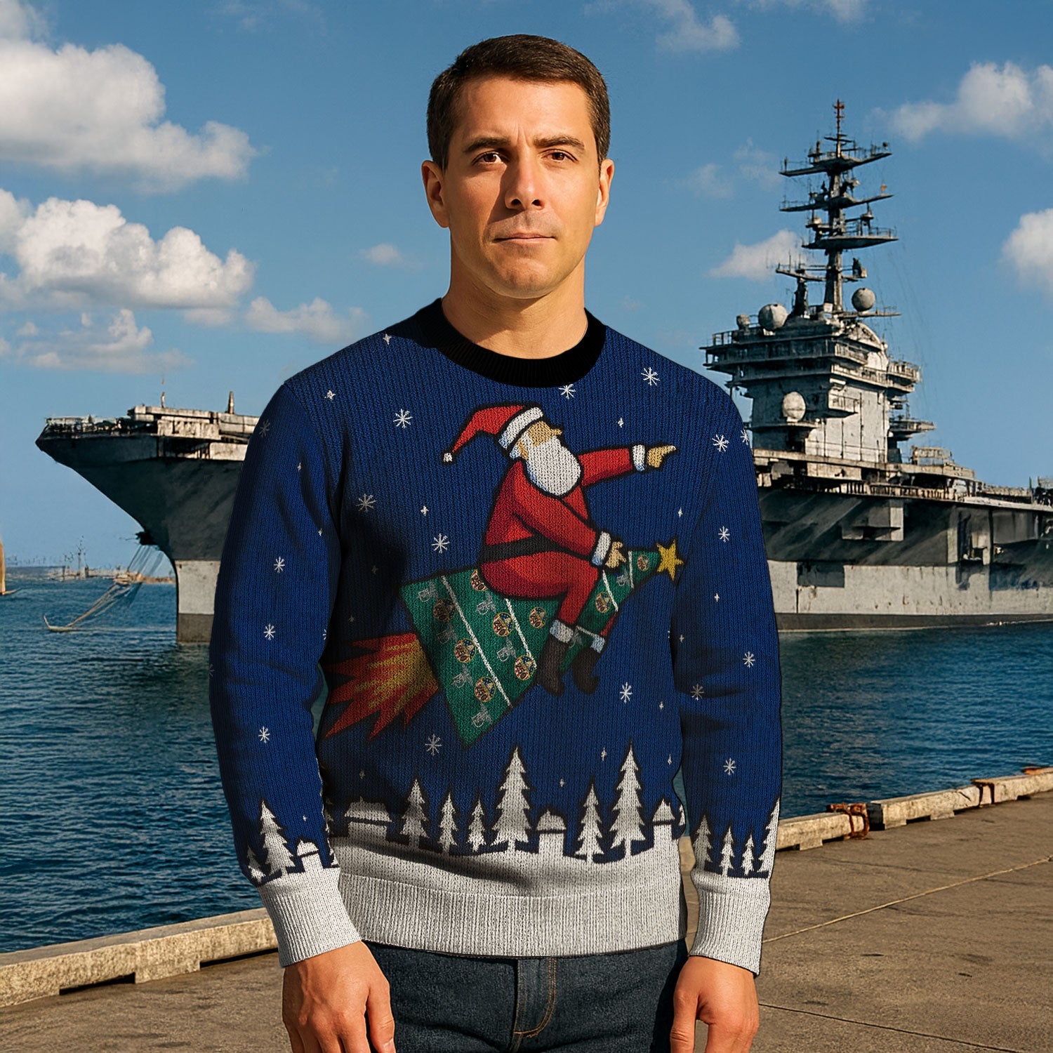 Personalized US Navy Christmas Ugly Sweater KAUST13