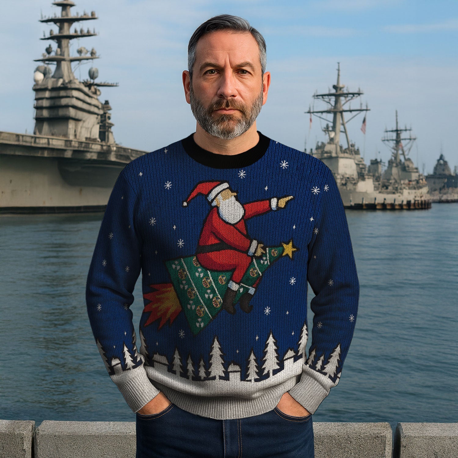 Personalized US Navy Christmas Ugly Sweater KAUST13