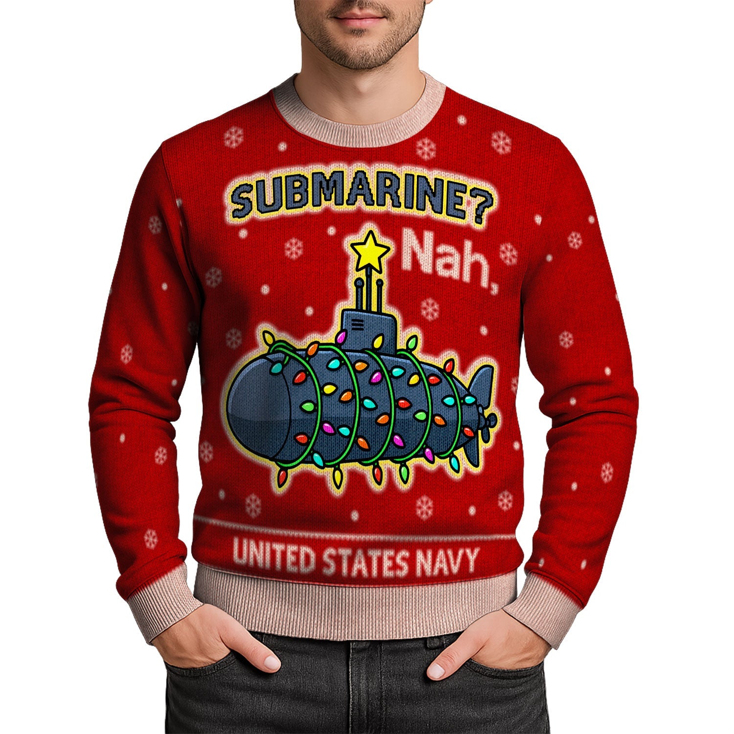 Personalized US Navy Christmas Ugly Sweater KAUST15