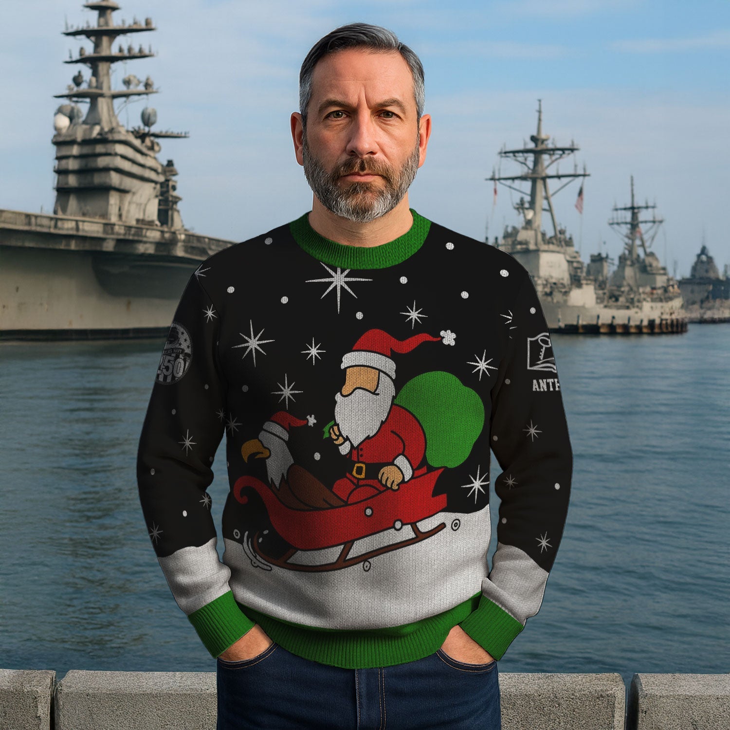 Personalized US Navy Christmas Ugly Sweater KAUST16