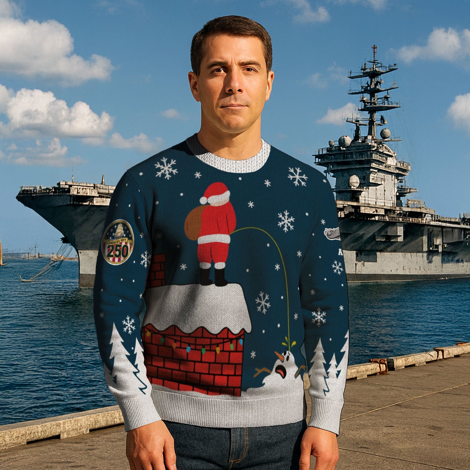 Personalized US Navy Christmas Ugly Sweater KAUST22