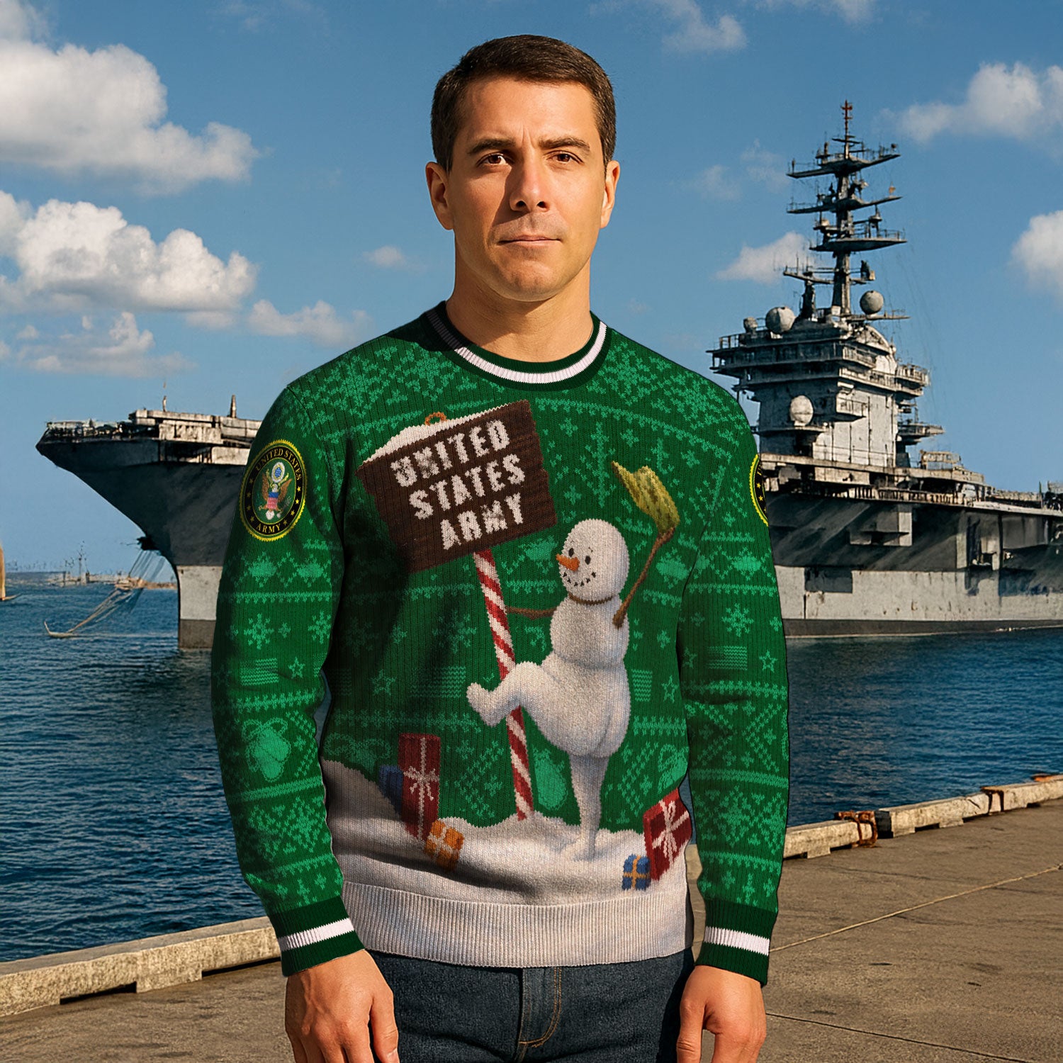 US Army Snowman Ugly Christmas Sweater