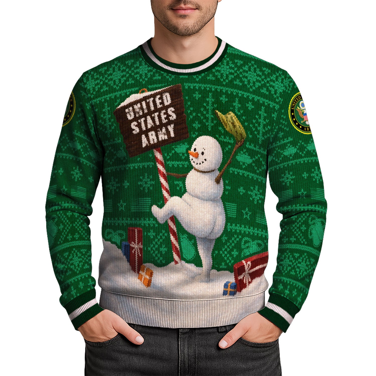 US Army Snowman Ugly Christmas Sweater