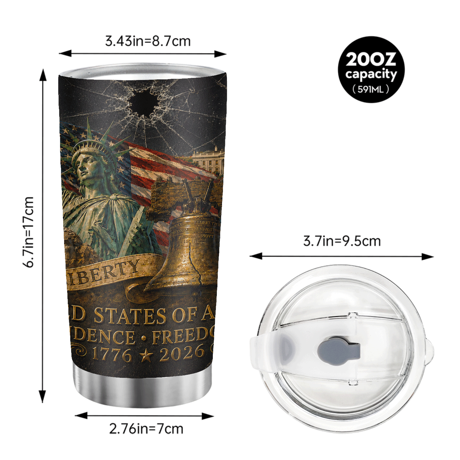 USA Liberty Union Freedom Pride 20oz Stainless Steel Tumbler