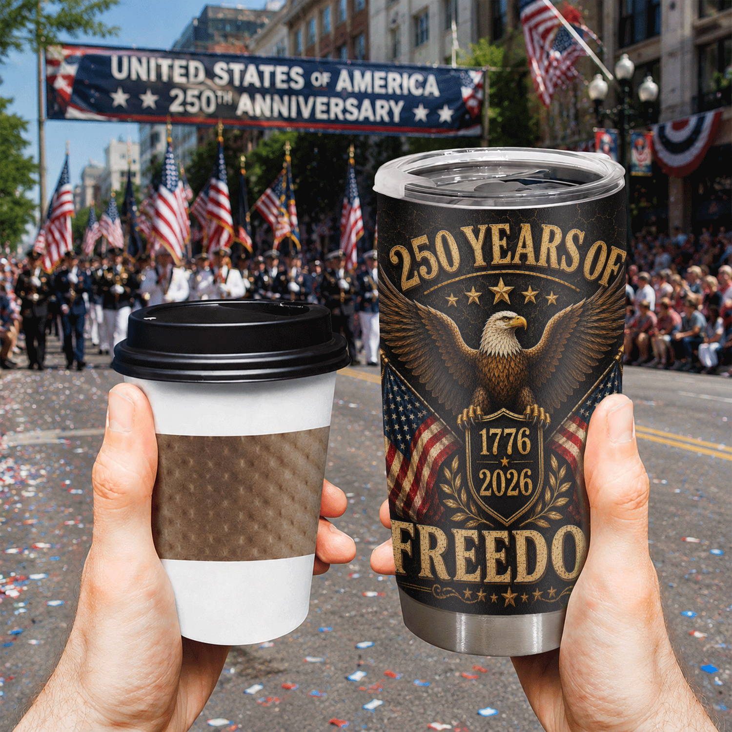 USA 250 Years of Freedom Eagle Flag 20oz Stainless Tumbler