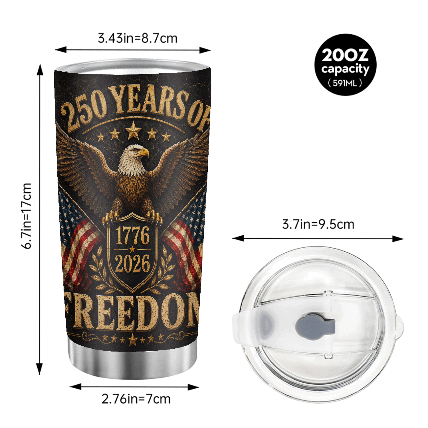 USA 250 Years of Freedom Eagle Flag 20oz Stainless Tumbler