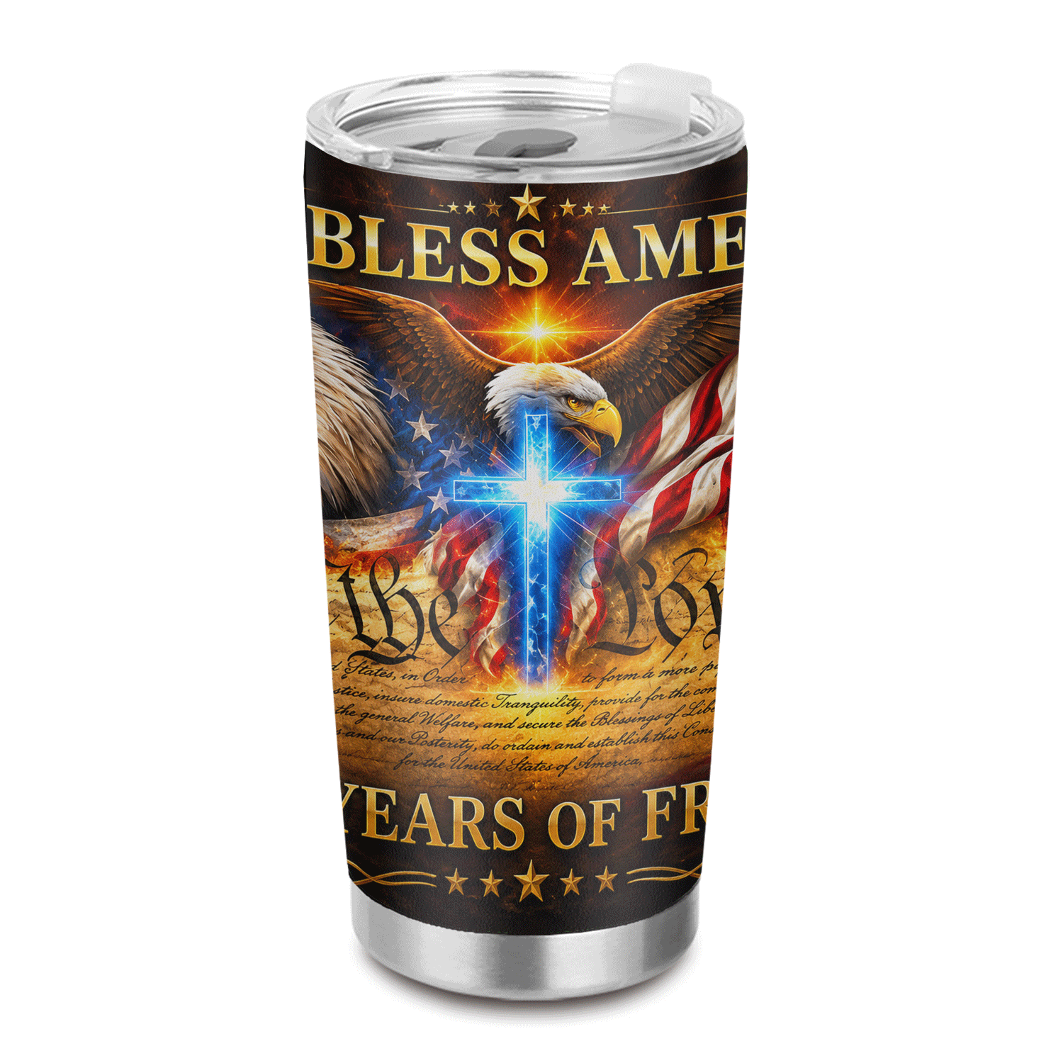 God Bless America Eagle Cross 20oz Stainless Steel Tumbler