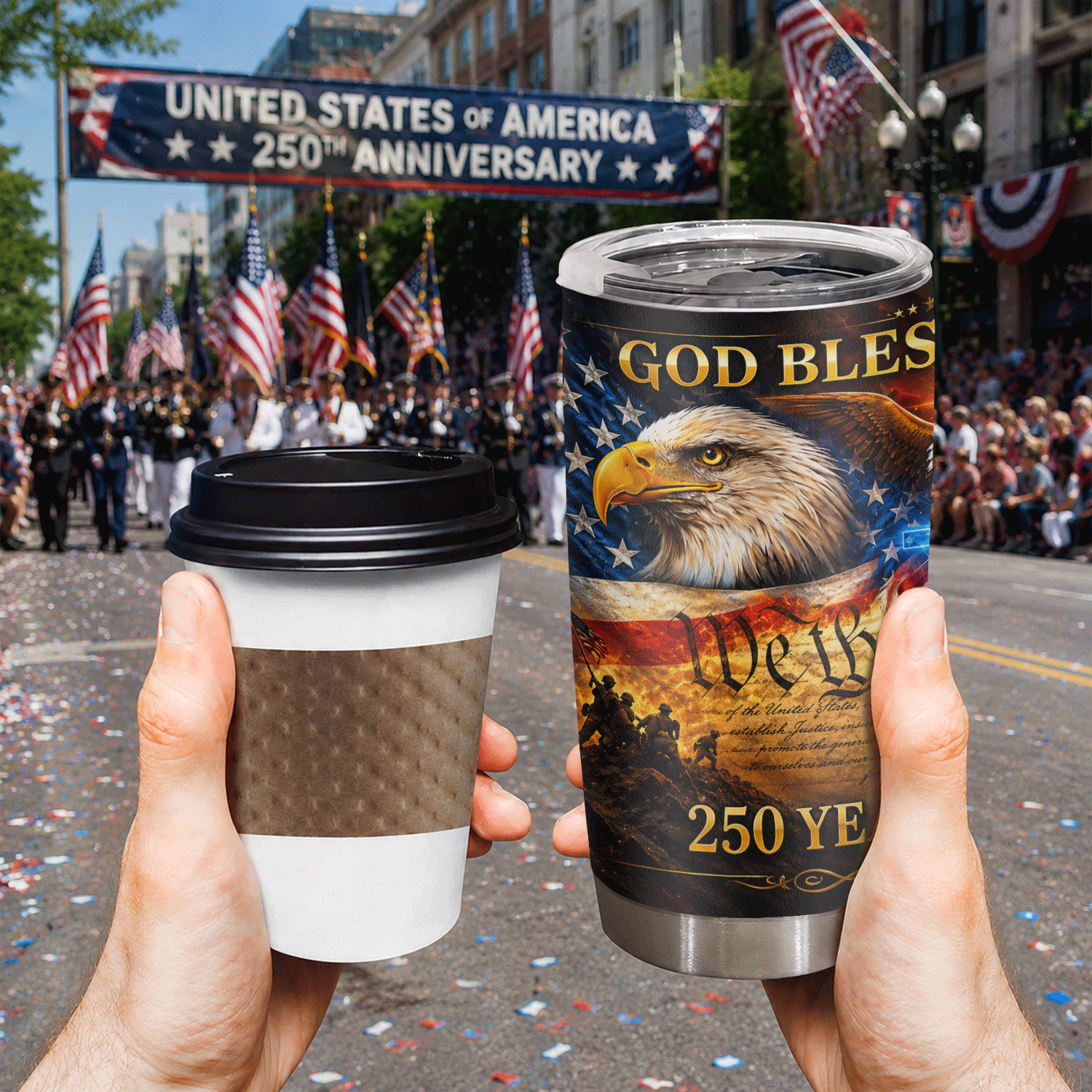 God Bless America Eagle Cross 20oz Stainless Steel Tumbler