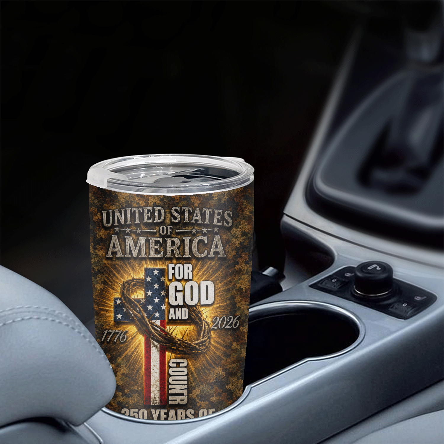 God and Country Cross 1776-2026 Stainless Tumbler