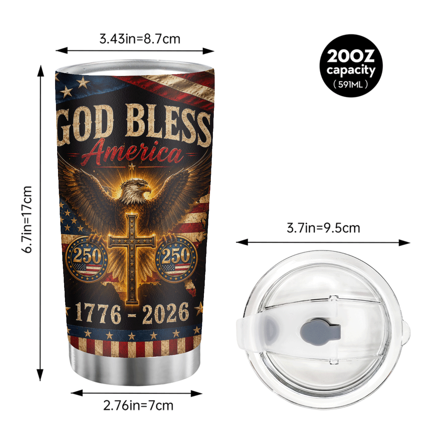 Patriotic Faith Freedom 20oz Stainless Tumbler