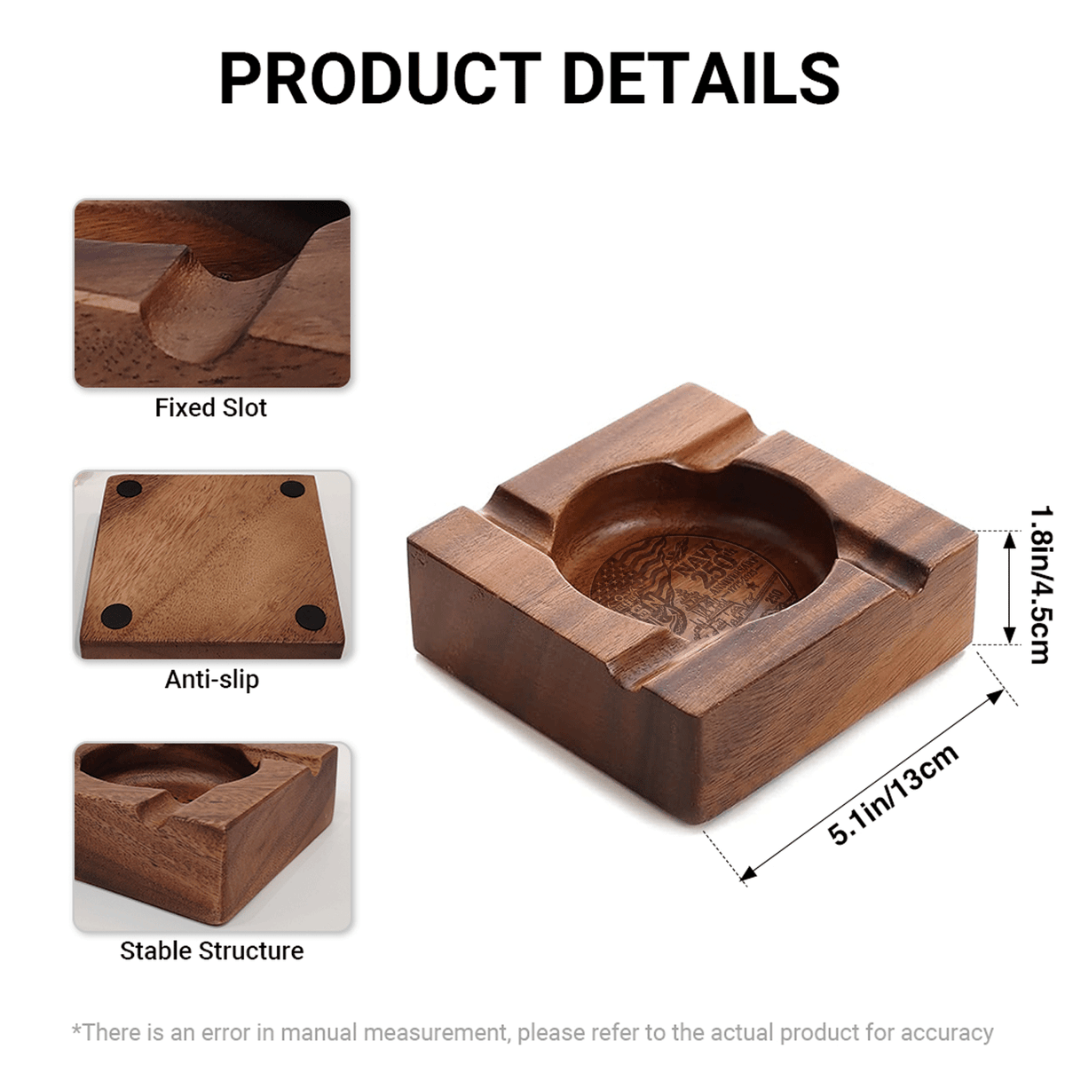 Custom Navy Walnut Ashtray Personalized Veteran Rank and Text