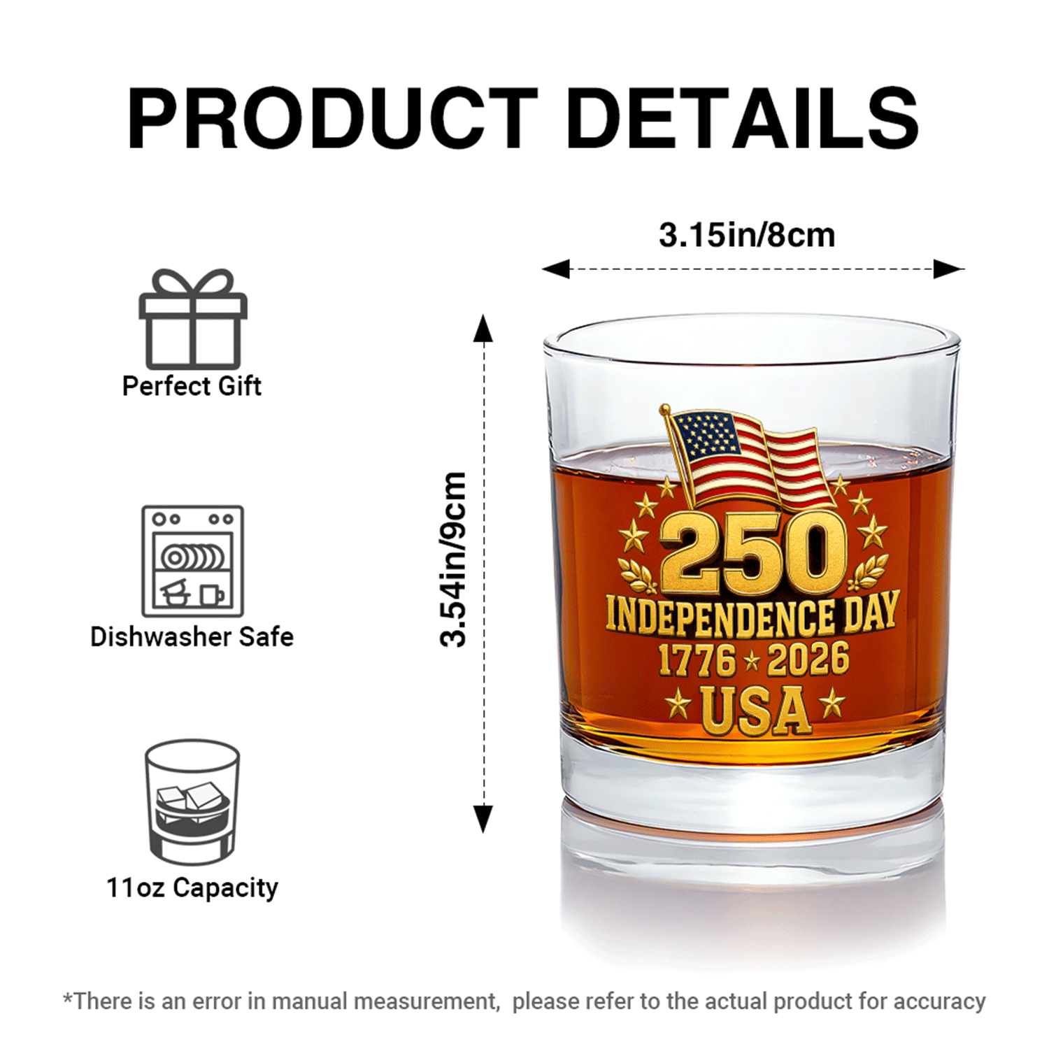 America 250 Whiskey Glass Independence Anniversary Gift