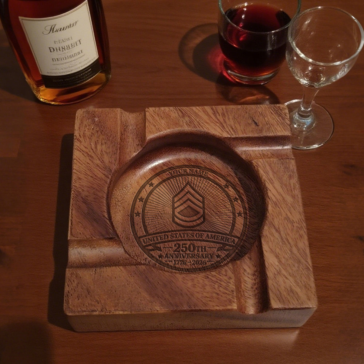 Personalized Military Cigar Ashtray U.S. Army Custom Rank and Text