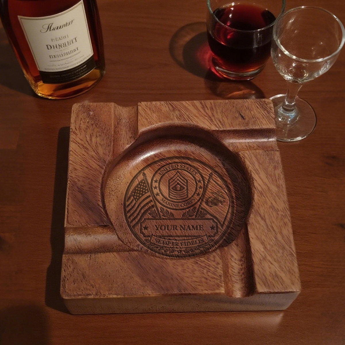 Custom Air Force Walnut Ashtray Personalized Veteran Rank and Text