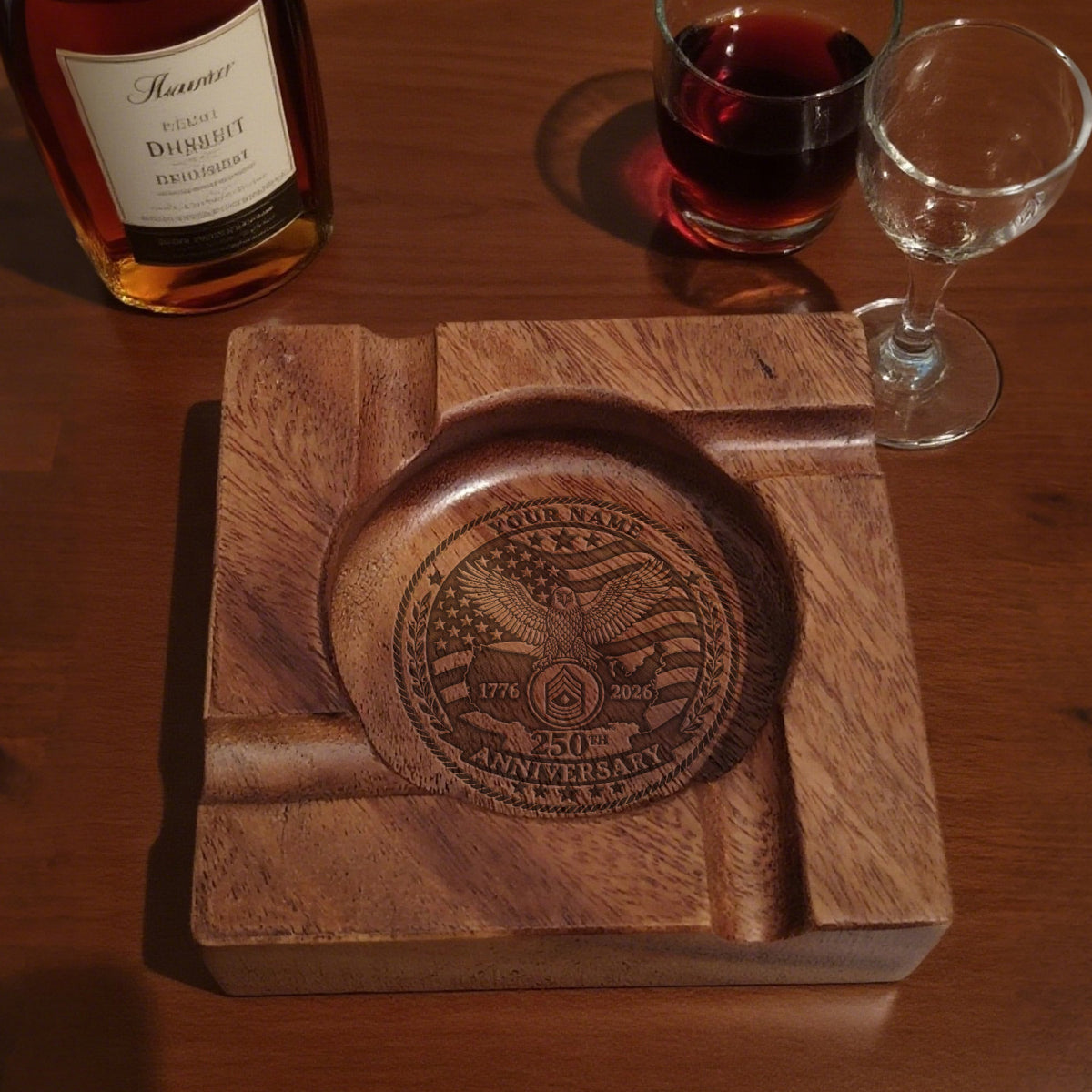 U.S. Army Wooden Cigar Ashtray Personalized Rank and Custom Text
