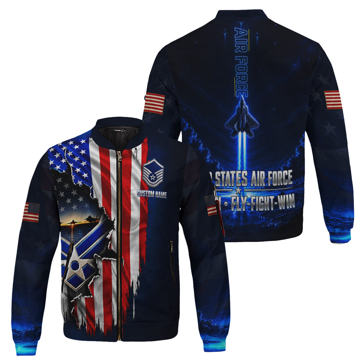 Personalized U.S. Air Force Bomber Jacket Custom Rank & Text Veteran Gift
