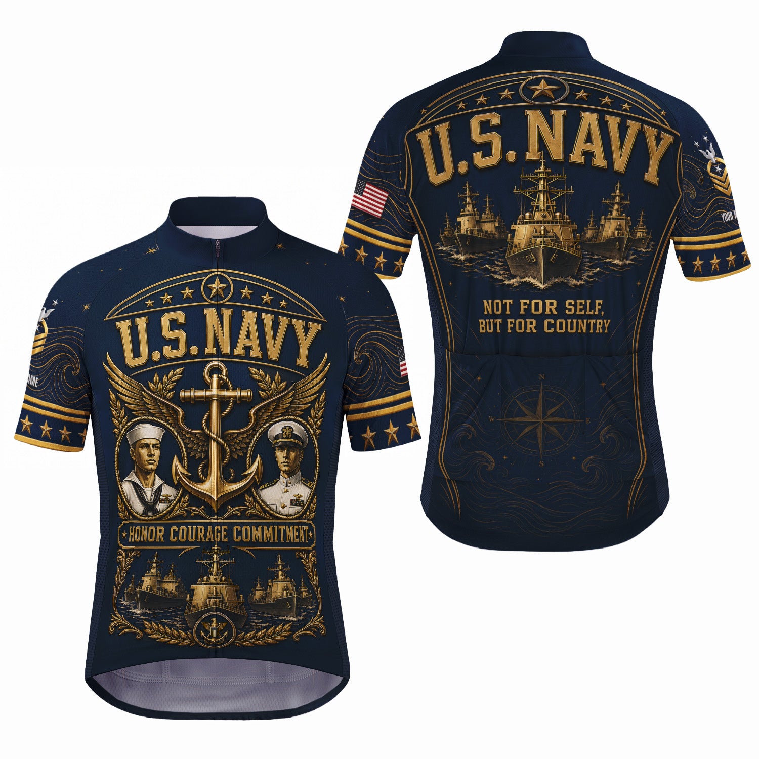Personalized US Navy Cycling Jersey Custom Name & Rank Shirt