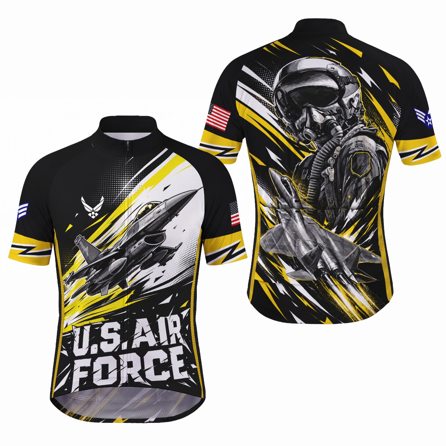 Custom USAF Cycling Jersey Personalized Name Rank Veteran Bike Shirt